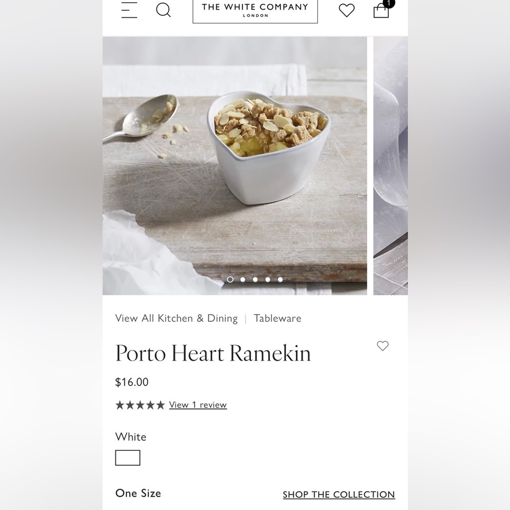 Set of 3 the white company Porto Heart Ramekins